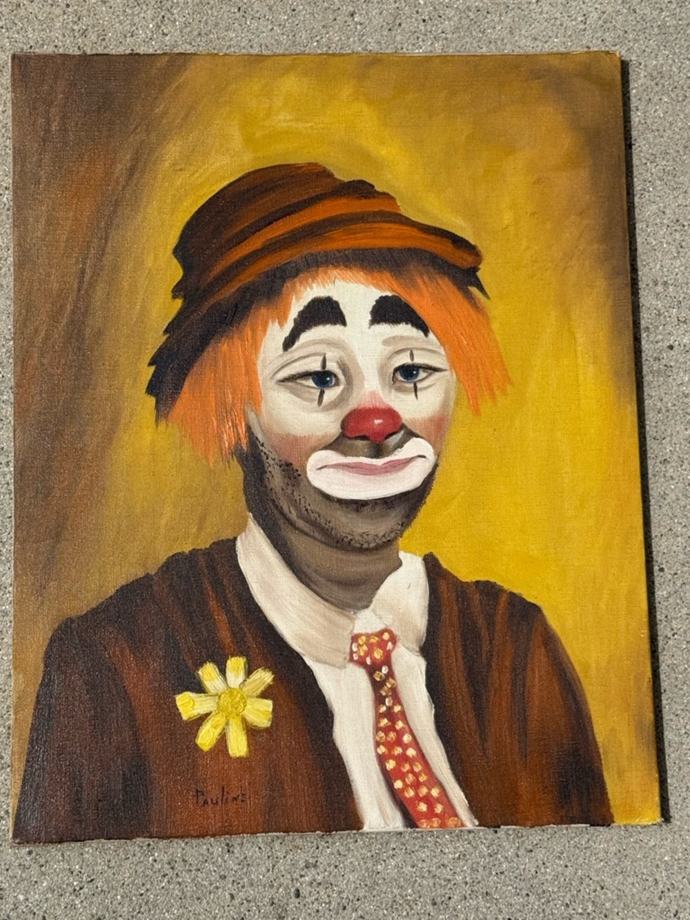 Vintage midcentury original clown portrait oil painting
